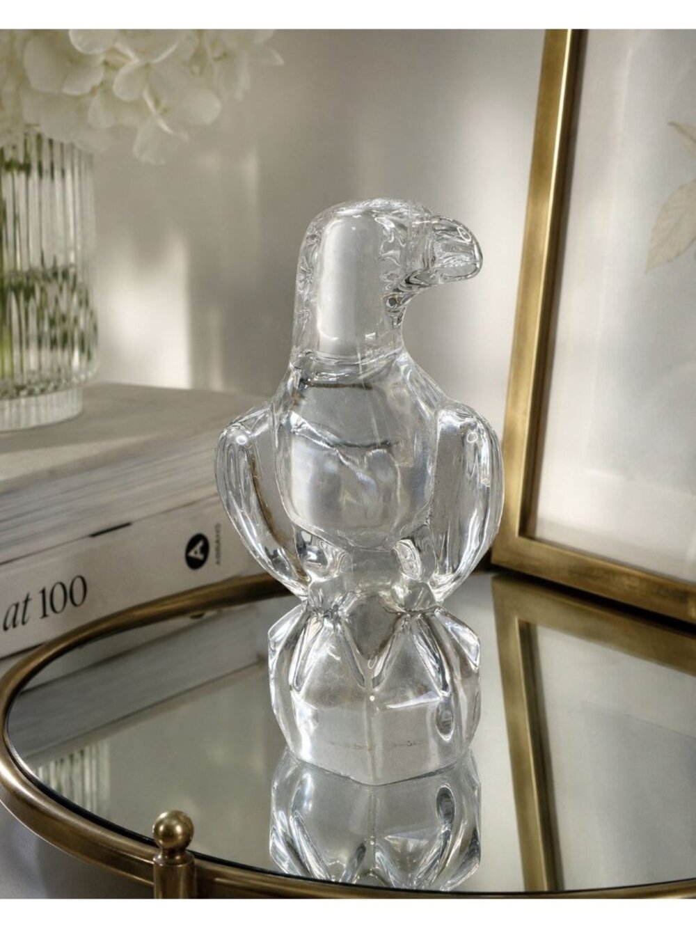 Vintage Hadeland Norway Crystal Eagle Bird Figurine Tiny Base Chip 5"